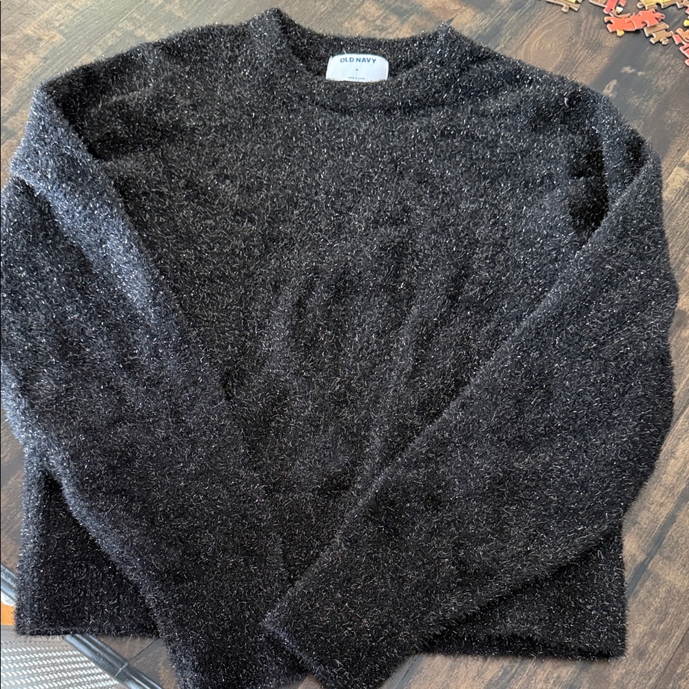 Old Navy black and silver shimmer Crewneck Sweater